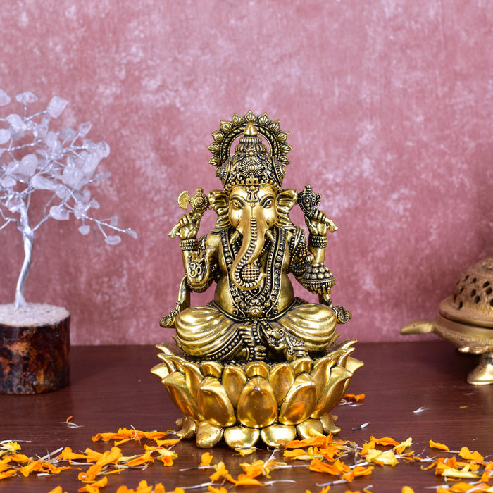 White Whale Superfine Lord Ganesha Brass Statue Hindu Religious Sitting Lord Ganesha  Sculpture Figurine Ideal for Gift & Home Decor