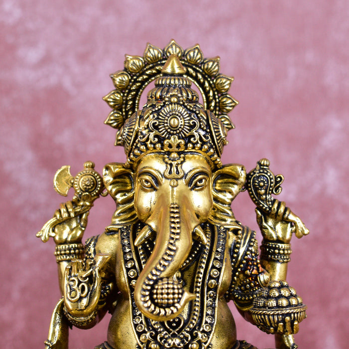White Whale Superfine Lord Ganesha Brass Statue Hindu Religious Sitting Lord Ganesha  Sculpture Figurine Ideal for Gift & Home Decor