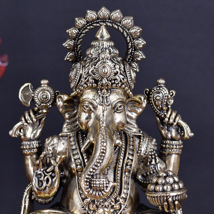 White Whale Superfine Lord Ganesha Brass Statue Hindu Religious Sitting Lord Ganesha  Sculpture Figurine Ideal for Gift & Home Decor