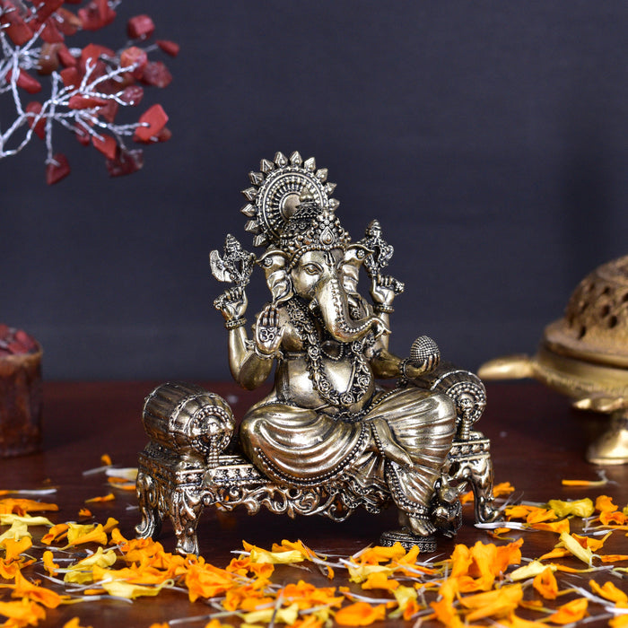 White Whale Superfine Lord Ganesha Brass Statue Hindu Religious Sitting Lord Ganesha  Sculpture Figurine Ideal for Gift & Home Decor