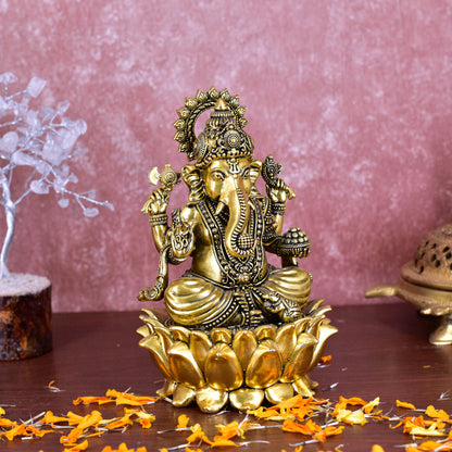 White Whale Superfine Lord Ganesha Brass Statue Hindu Religious Sitting Lord Ganesha  Sculpture Figurine Ideal for Gift & Home Decor
