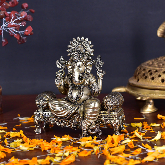 White Whale Superfine Lord Ganesha Brass Statue Hindu Religious Sitting Lord Ganesha  Sculpture Figurine Ideal for Gift & Home Decor