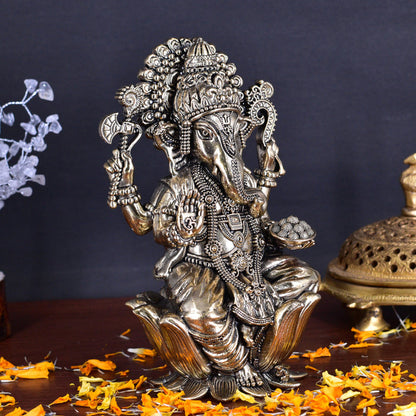 White Whale Superfine Lord Ganesha Brass Statue Hindu Religious Sitting Lord Ganesha  Sculpture Figurine Ideal for Gift & Home Decor