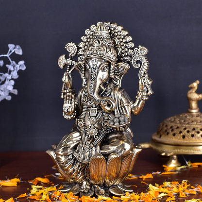 White Whale Superfine Lord Ganesha Brass Statue Hindu Religious Sitting Lord Ganesha  Sculpture Figurine Ideal for Gift & Home Decor