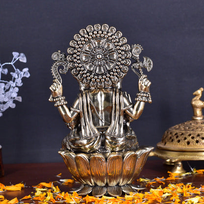 White Whale Superfine Lord Ganesha Brass Statue Hindu Religious Sitting Lord Ganesha  Sculpture Figurine Ideal for Gift & Home Decor