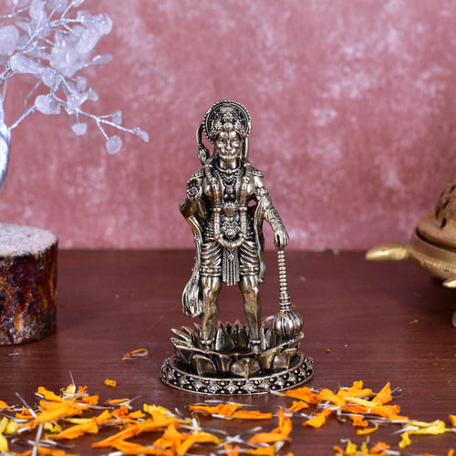 White Whale Suprefine Brass Hanuman Statue Strength Monkey Lord Bajrang Bali Idol Standing Position Brass Sculpture Diwali Decor Gifts