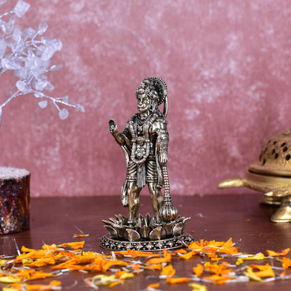 White Whale Suprefine Brass Hanuman Statue Strength Monkey Lord Bajrang Bali Idol Standing Position Brass Sculpture Diwali Decor Gifts