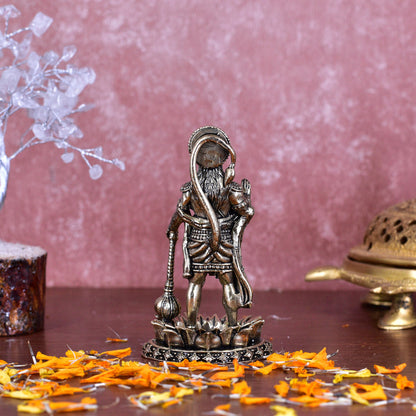 White Whale Suprefine Brass Hanuman Statue Strength Monkey Lord Bajrang Bali Idol Standing Position Brass Sculpture Diwali Decor Gifts