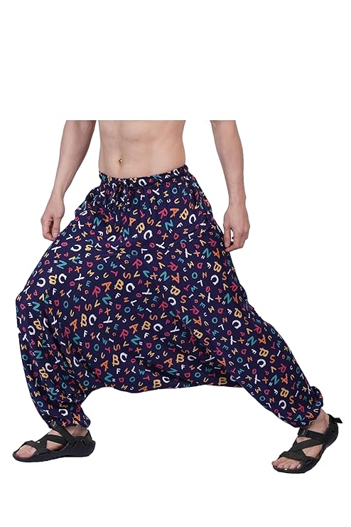 Whitewhale Men Women Rayon twill Printed Harem Pants Pockets Yoga Trousers Hippie