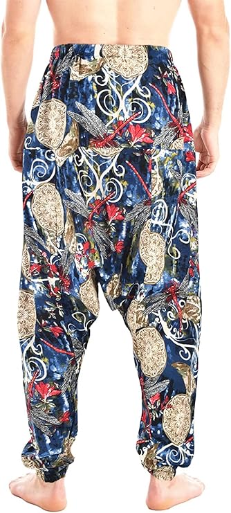 Whitewhale Mens Cotton Printed Harem Pants Pockets Yoga Trousers Hippie