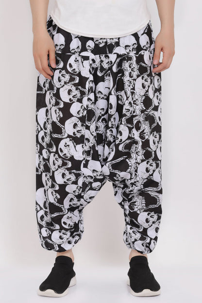 Whitewhale Mens Cotton Skull Printed Harem Pants Pockets Yoga Trousers Hippie