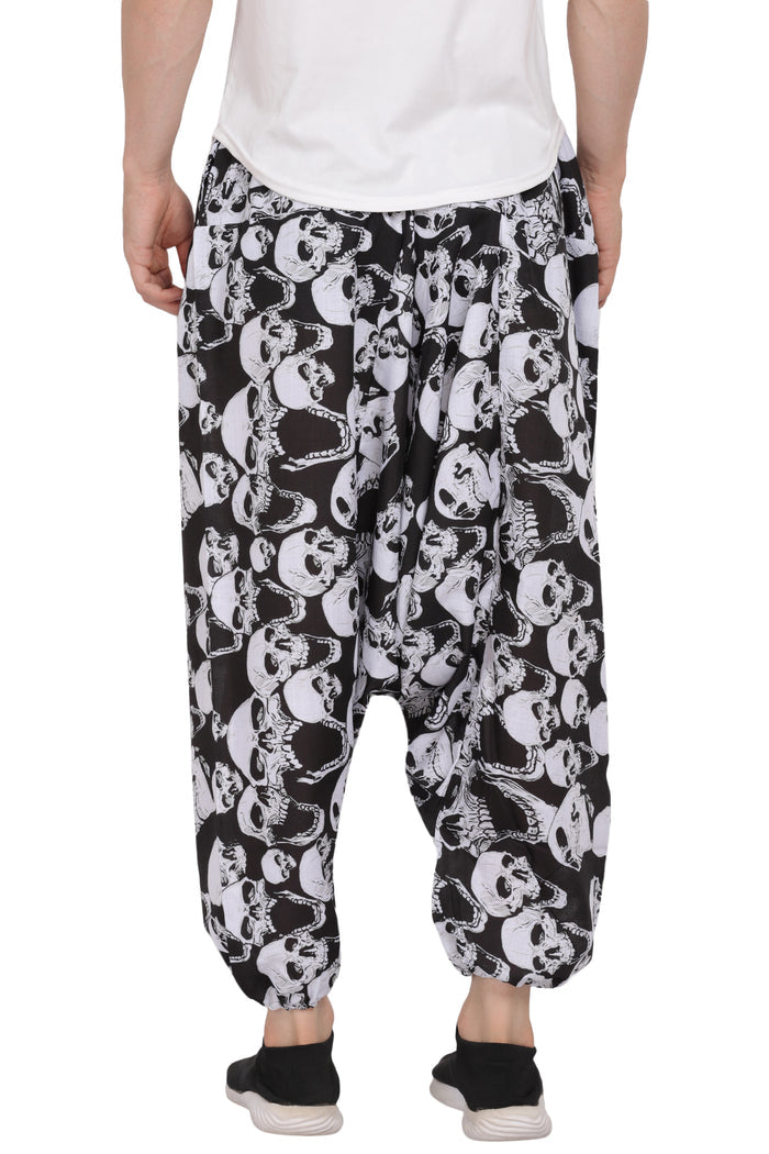 Whitewhale Mens Cotton Skull Printed Harem Pants Pockets Yoga Trousers Hippie