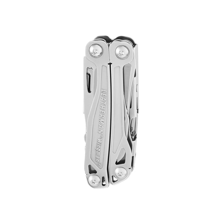 Stainless steel Leatherman Wingman® multi-tool closed showcasing its compact design.