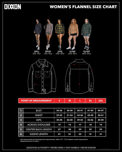 Women's In Flames Lunar Strain Flannel Size Chart - Dixxon Flannel Co.