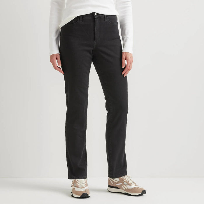 Women's Venture Stretch Fleece-Lined Slim Straight Leg Jeans-Black-Regular-18