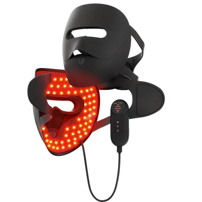 Black 3D facial LED mask by wondear featuring red and near-infrared light therapy for skin rejuvenation