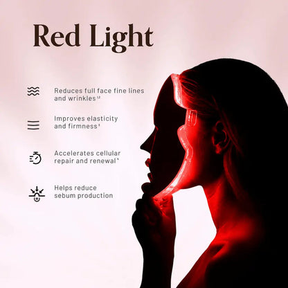 Front view of wondear LED light therapy mask with red and near-infrared wavelengths for wrinkle reduction