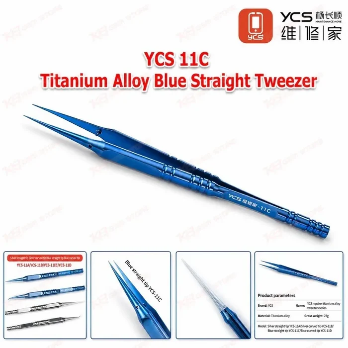 YCS 11C Titanium Alloy Blue Straight Tweezere