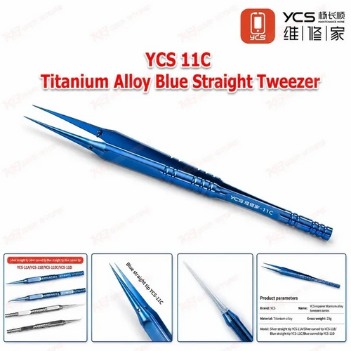 YCS 11C Titanium Alloy Blue Straight Tweezere